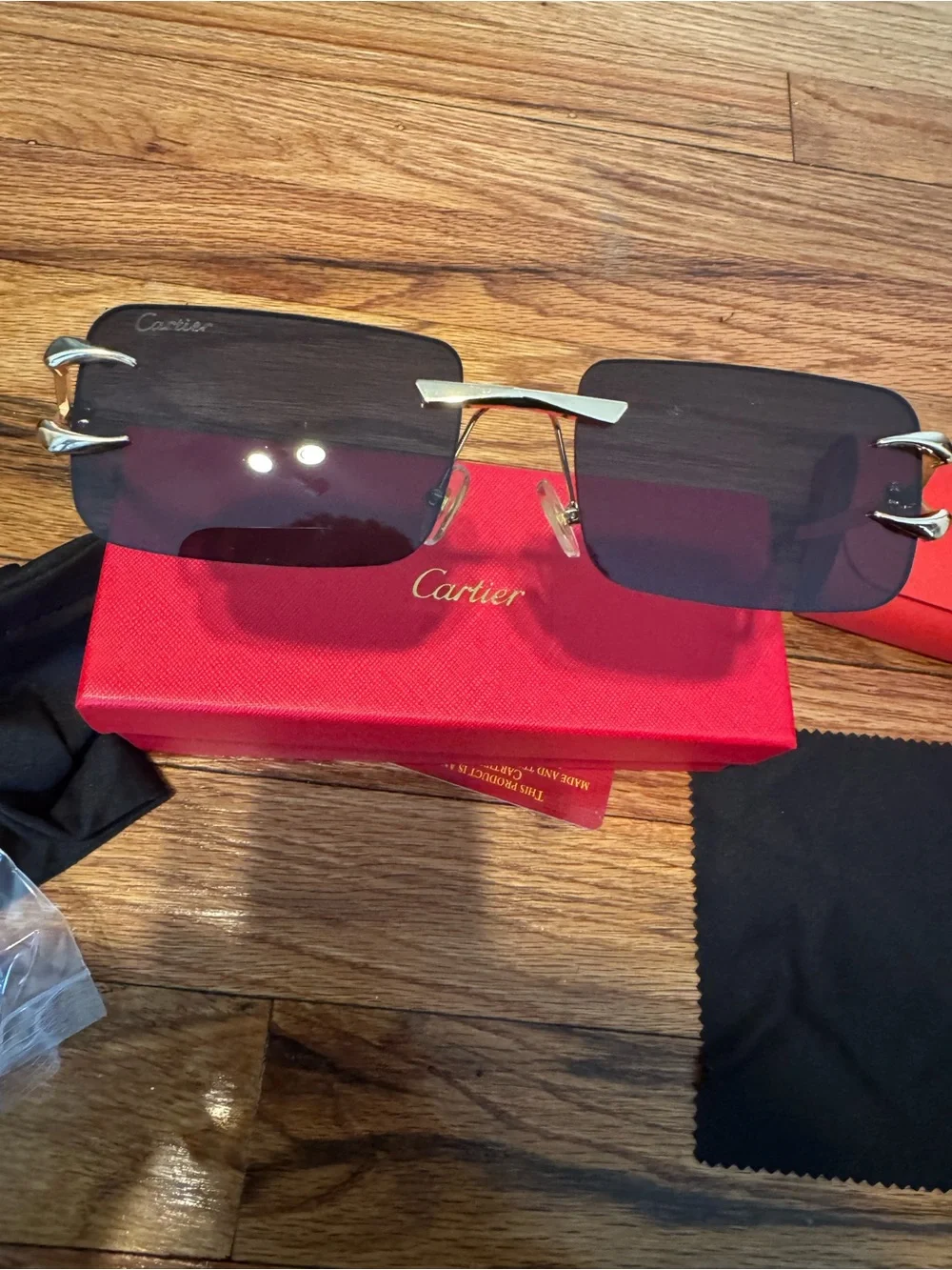 NEW---Cartier Men's Rimless Sunglasses Blue-Gray Lenses with Gold Trim